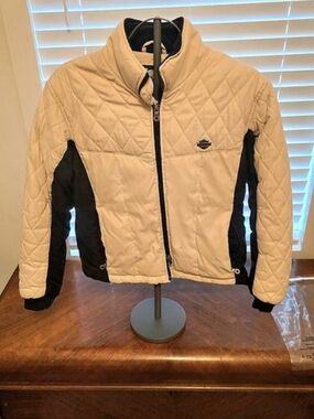 Harley-Davidson Puffer Jacket Quilted in Cream & Black Size Medium Vintage